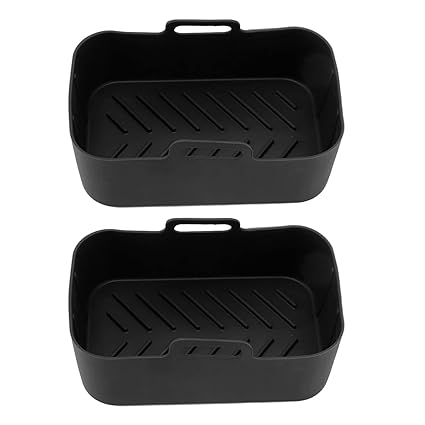 Fryer Silicone Basket, Fryer Silicone Pot Handle Design High Temperature Resistance Easy to Clean Nonstick with Brush for Kitchen (Black)
