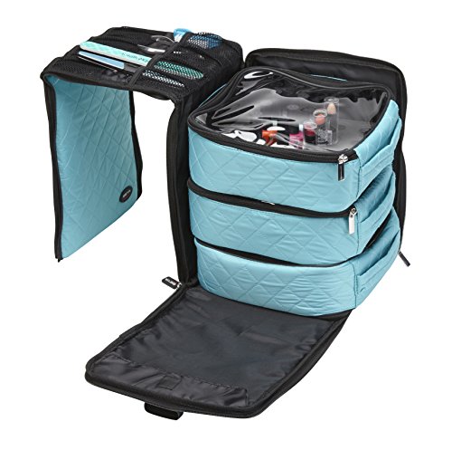 Seya 3 Piece Black Foldout Nail Polish Storage Station Set Holds 75 Bottles (Quilted Blue)