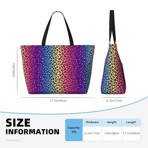Large Beach Bags for Women Sandproof - Leopard Neon Rainbow Print Summer Work Travel Tote Bags with Zipper2