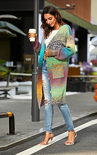Cgyy Women's Long Sleeve Open Front Cardigan Sweaters Rainbow Color Block Cardigan Sweaters With Pockets For Women. #TOP4