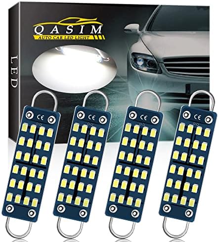 QasimLed 44MM 1.73" Car Rigid Loop Festoon Led Bulb 2016 Chip Extremely Bright 211-2 212-2 561 578 Reading Dome Lamps Cargo/Trunk Lights AC/DC 12V White,Pack of 4