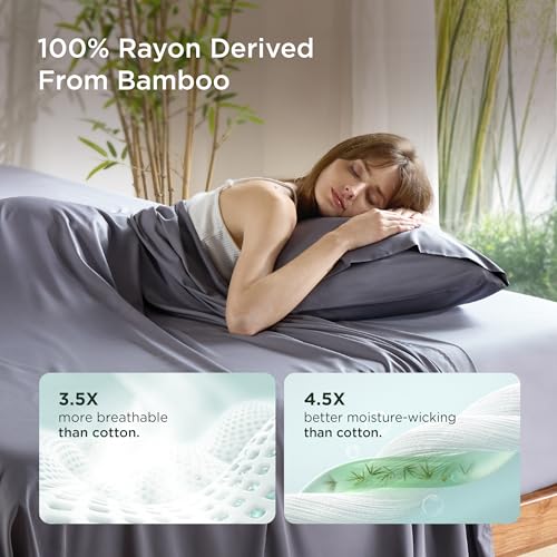 Bedsure Cooling Pillow Cases Standard Size, Rayon Derived from Bamboo Standard Pillowcases Set of 2, Breathable & Silky Soft Cool Bedding Pillow Covers with Envelope Closure, Dark Grey, 20x26 Inches