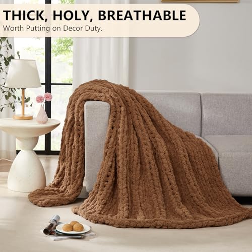L'AGRATY Chunky Knit Blanket Throw - Soft Chenille Yarn Throw Blanket 40x50: Handmade Thick Cable Knit Crochet Blanke - Large Knit Blanket Chunky Rope Knot Throw Blanket for Couch Sofa Bed Home Decor