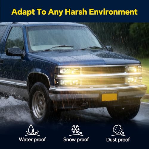 Image of GRAND ORANGE Headlights Assembly, Compatible with GMC Sierra C /K Yukon 1500 2500 1994 1995 1996 1997 1998 Fit Chevy C /K C10 Suburban Corner HeadLamp（Clear lens Black Housing Amber Reflector）