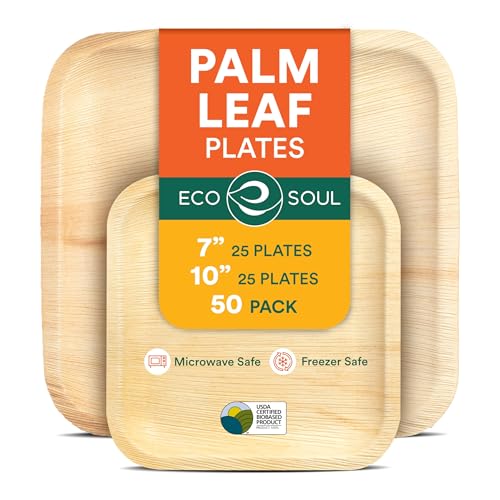 ECO SOUL Kompostierbare quadratische Palmblatt-Teller, 17,8 cm und...