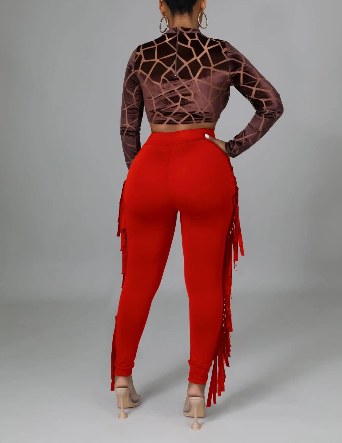 Choichic Women's Casual High Waist Fringed Pants With Elastic Waist - Bodycon Tassels Side Long Jogger Sweatpant - Image 5