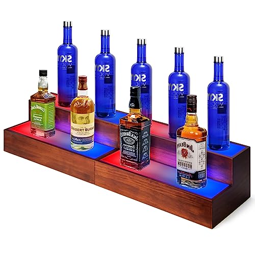 B4Life LED-beleuchtetes Likörflaschen-Display-Regal, 2 Etagen, Echtholz, beleuchtete Barregale für Likör, 81,3 cm Likörregal für Zuhause, Bar(2 Stück)