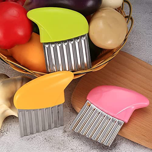 4 Pcs Crinkle Cutter, French Fry Potato Slicer Cutter, Stainless Steel Waffle Fry Cutter, Wavy Chopper For Veggies Fruit Vegetable Potato Carrots Butter Wavy Crinkle Chopper Cutter Knife, 4 Colors #TOP6