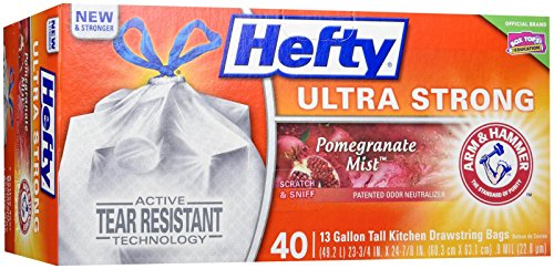 Hefty Ultra Strong Tall Kitchen Drawstring Trash Bag, Pomegranate Mist, 40 Count
