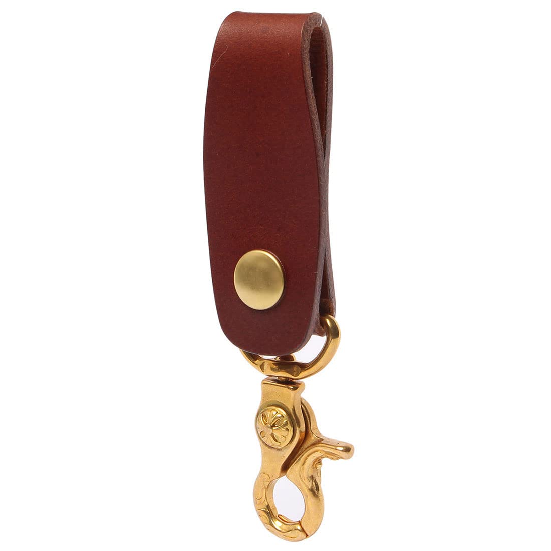 Ruth&Boaz Handmade Italian Vegetable Leather Belt Loop Keychain Keyring (B-brown-brass)