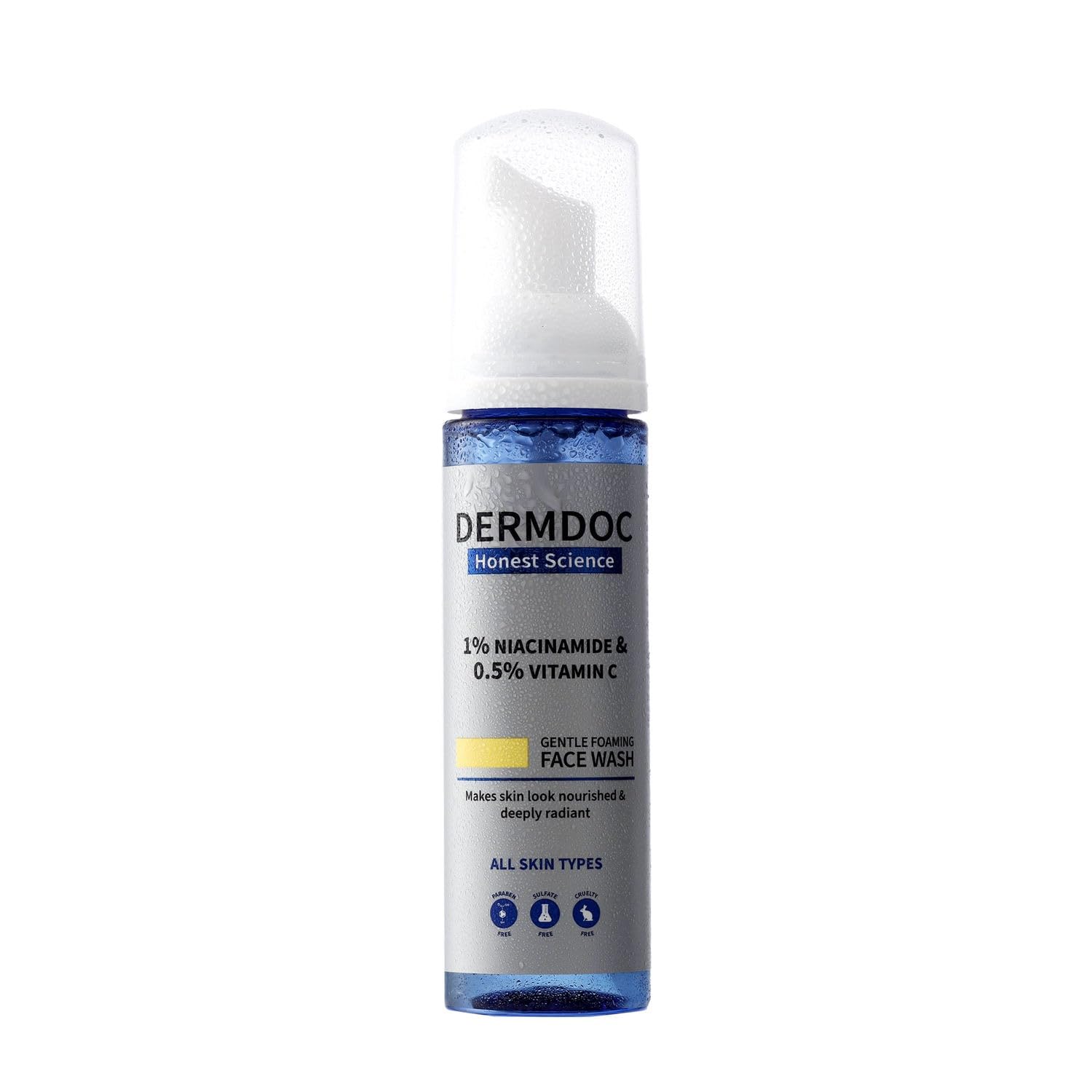 DERMDOC by Purplle 1% Niacinamide & 0.5% Vitamin C Foaming Face Wash for Glowing Skin (80 ml) | Skin Cleansing | Foaming Face Wash for Oily Skin | Oil-Free Face Wash