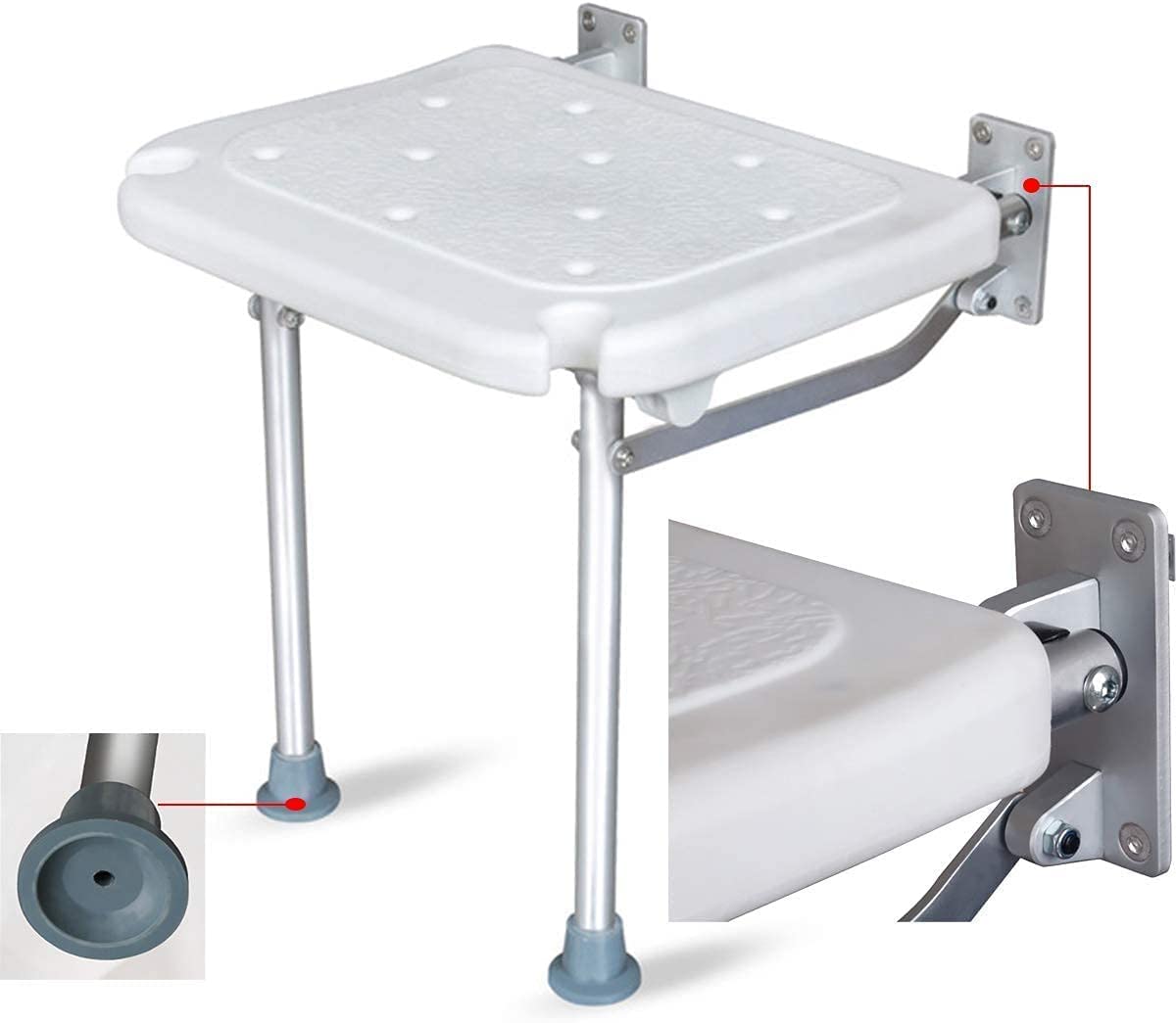 Asiento de Ducha abatible montado en la Pared Taburete de ducha Asiento de baño plegable montado en la pared Silla de ducha plegable Bancos de ayuda for el baño for ancianos con pata de apoyo Marco de