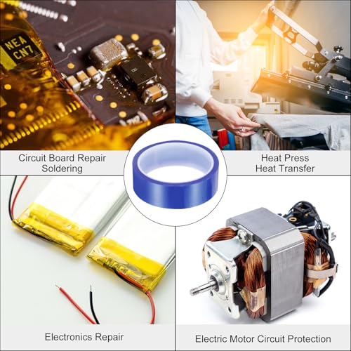 Image of uxcell Blue Heat Tape, 4 Rolls 30mmx33m 108ft High Temperature Heat Resistant Tape for Sublimation,Heat Vinyl Press,Heat Transfer, Circuit Board, No Residue