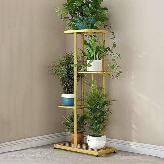 FURNIFOX Plant Stand Indoor Outdoor Plant Stand, Four Layers Iron Flower Stand Pots Tray Plant Shelves Planter Display Rack Storage Holder Shelf Home Balcony Garden Living & Bed Room Decor (GOLDEN) (B0D63847X8) Amazon Price History, Amazon Price Tracker