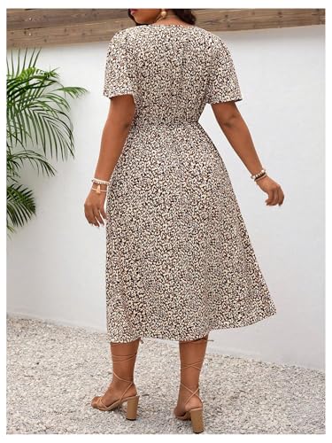 Image of Floerns Women's Plus Size Twist Front V Neck Midi Dress Short Sleeve A Line Dresses