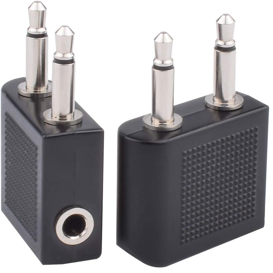 Adaptador de Auriculares para avión, Auriculares de avión, Adaptador doble de auriculares de avión, Apto con Todos los Sistemas Multimedia en Vuelo Mobi Lock, 2 unidades