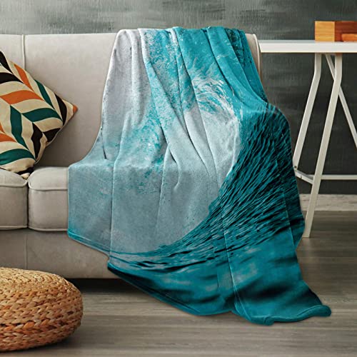 Fleece Throw Blankets For Couch,Ocean Theme Huge Beach Wave Soft Flannel Bed Throws,60X80In Lightweight Cozy Sofa Blankets,Watercolor Art Natural Scene Fluffy Warm Blanket For Home Decor #TOP4