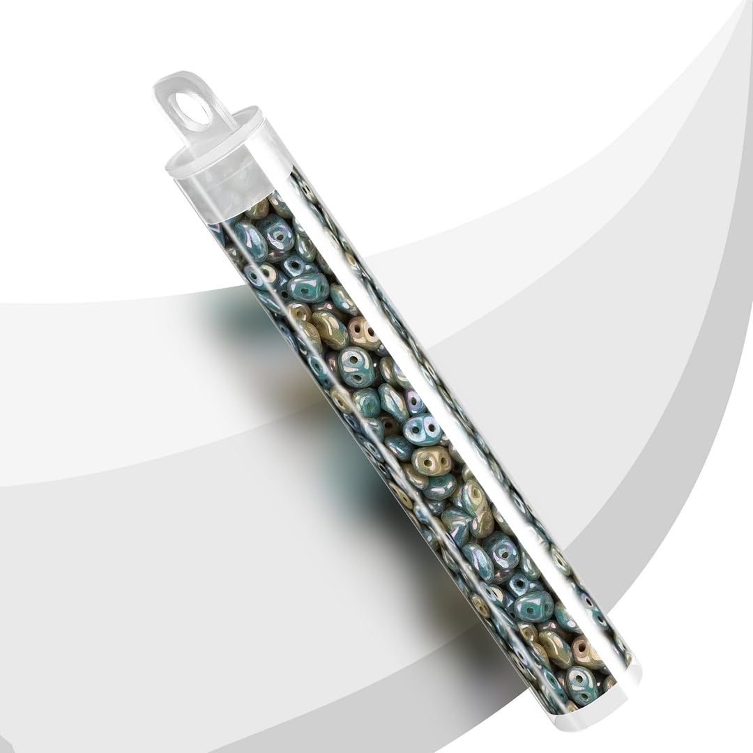 SuperDuo™ Duets™ Beads Green Turquoise/Ivory Nebula 13g