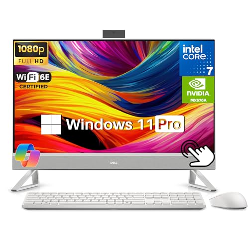 Image of Dell 27 inch All in One Touchscreen Desktop Computer, NVIDIA GeForce MX570A(2GB GDDR6), Intel 7 150U(10 Cores), 64GB DDR5-5200 MT /s, 2TB SSD, FHD Display, Windows 11 Pro, Wi-Fi 6E, BT 5.3, Copilot