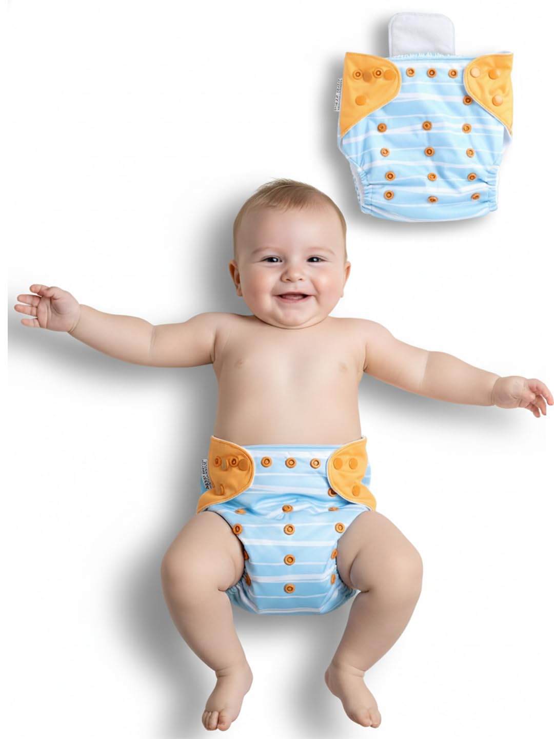 POLKA TOTS Reusable & Washable Fleece Cloth Diapers with 1 Liner and Size Adjustable Snap Buttons for New Born Babies (Digital Print - Penguin)-picture-21