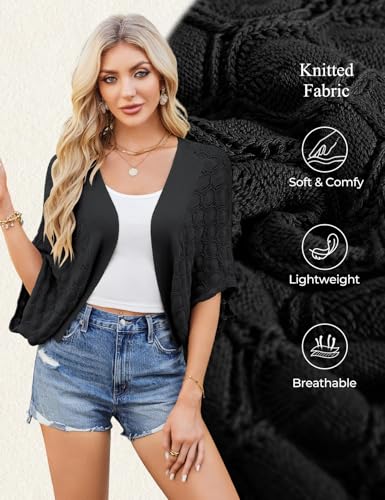 Image of GRACE KARIN Summer Cropped Cardigan for Women 2026 Batwing Sleeve Crochet Bolero Shrug Sweaters Lightweight Beach Boho Kimono