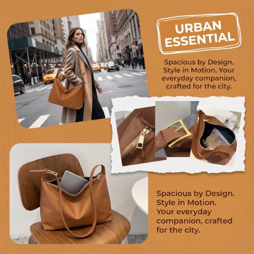 Bolso Tote espacioso marrón de cuero PU para mujer miniatura 3