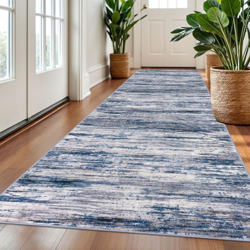 3x10 Navy Blue Gray Neutral Multi Modern Abstract Runner Rug for Hallways, Super Soft Hallway Decor Kitchen Rugs with Non-Slip, Non-Shedding Washable Rug for Entryway Bedroom Indoor