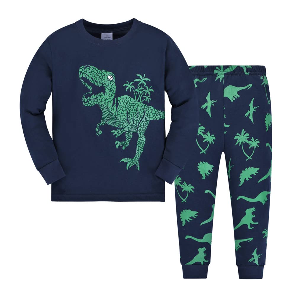 LitBudToddler Boys Dinosaur Pyjamas Dinosaur Long Sleeve Nightwear Sleepwear Pjs Set Sleepsuit 2pcs for Kids for 2-10 Years