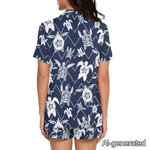 Image of Renewold Women's Short Sleeve Pajama Set Button Down Sleepwear with Notch Collar Soft Lounge Top and Shorts with Pockets