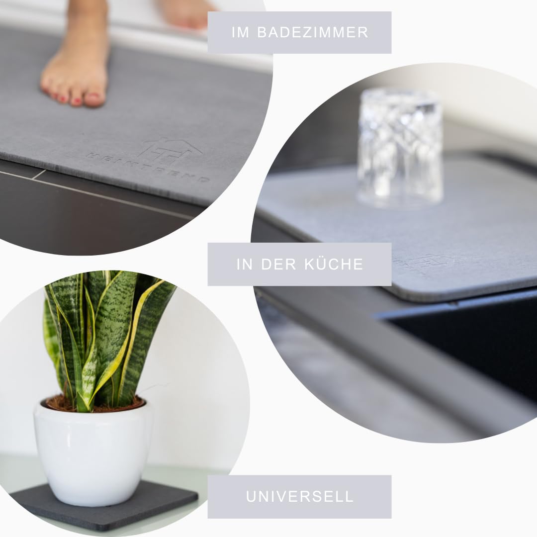 Schnelltrocknende Matte aus Diatomeenerde (Kieselgur, Stein) – rutschfest, Antibakteriell, Wasserabsorbierend, Pflegeleicht | Badezimmer, Küche, Pflanzen – Wähle Deine Größe! (60 x 40 cm)