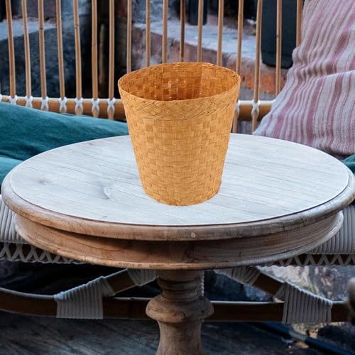 Image of Zerodeko Woven Trash can 10.24 Inch Lightweight Rattan Wastebasket Multipurpose Storage Basket for Office Bedroom Bathroom Home Organization
