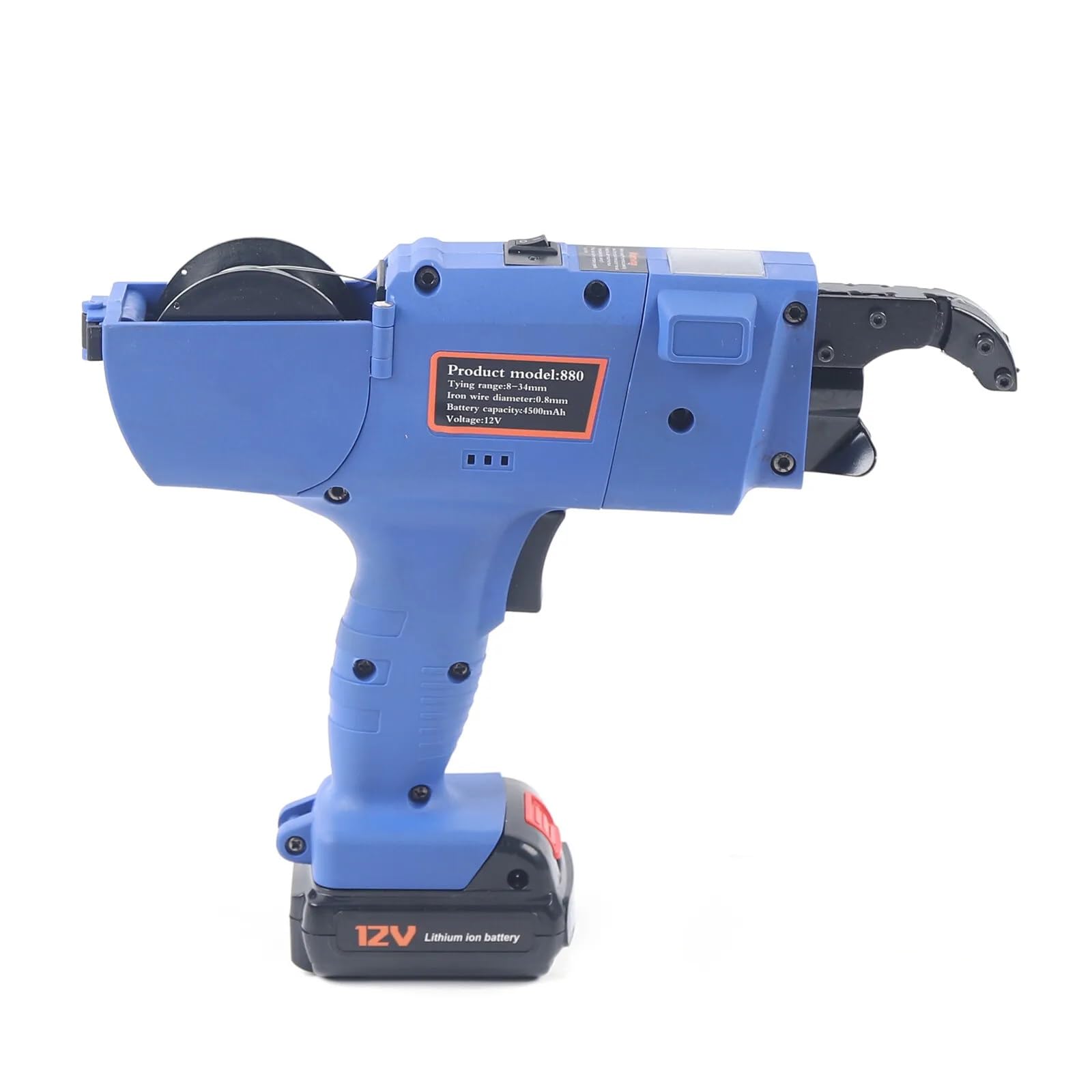 Rebar Tier Bindemaschine 8-34 mm Stahl Bindemaschine, Automatische Hand-Bindemaschine Werkzeug mit 2 Batterien, 12 V wiederaufladbare Umreifungsstufe (blau)