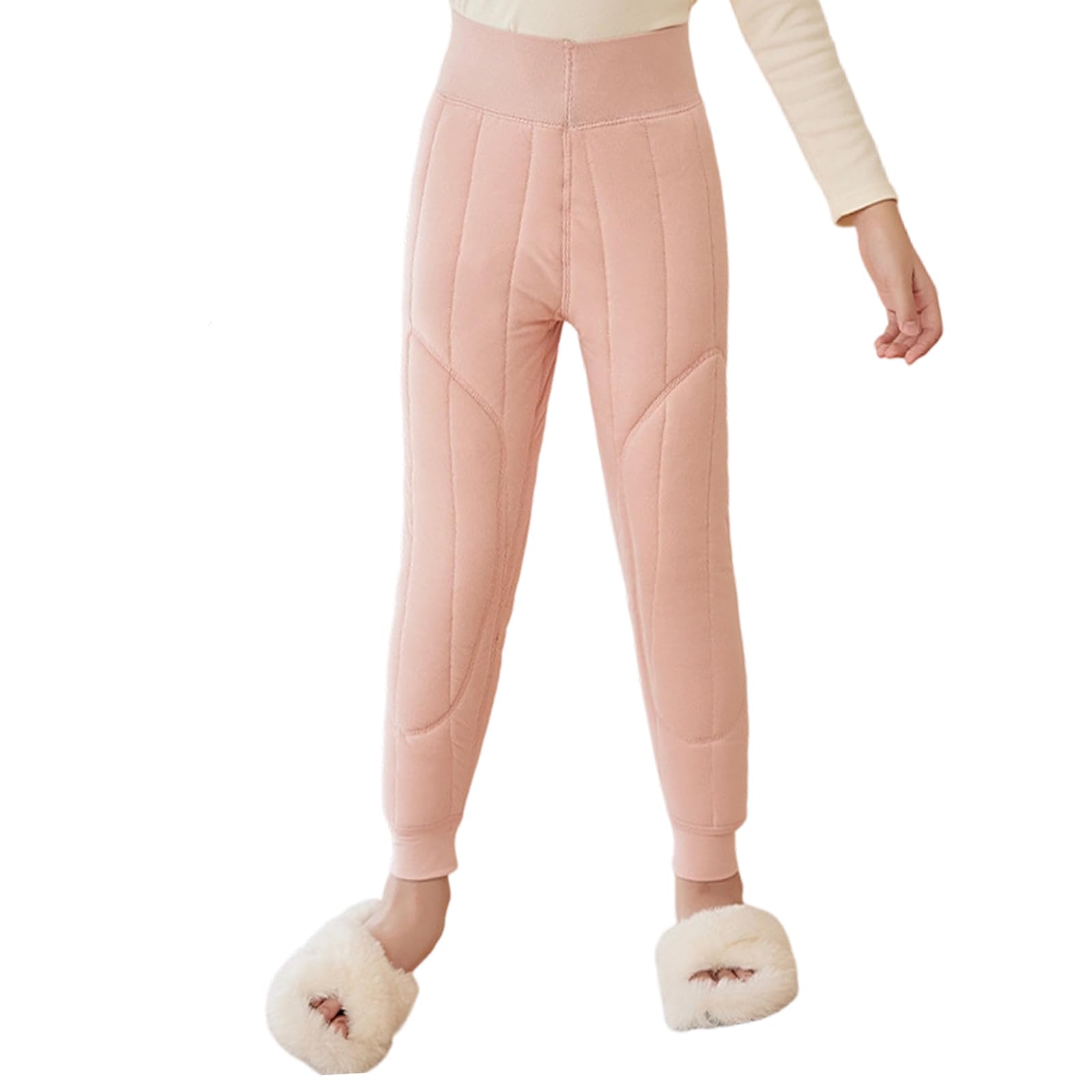 Leggings invernali in misto lana morbida per ragazze, rinforzati, zona ginocchia, elastici, freddi, per attività all'aperto, abbigliamento da gioco per bambini e ragazze, foderato in pile