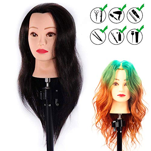 HAIREALM 24" Mannequin Head 100% Human Hair Hairdresser Training Head Manikin Cosmetology Doll Head (Table Clamp Stand Included) HA0218P