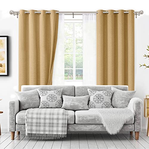 Image of KAMANINA 1 Inch Double Curtain Rods for Windows 72 to 144 Inches (6-12 Feet), Champagne Gold Heavy Duty Double Curtain Rod, Telescoping Drapery Rod with Netted Texture Finials