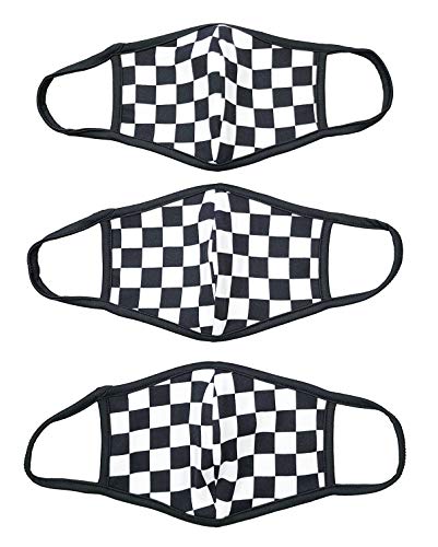 Econo High - Fashion Cotton Face Mask Cover Made In USA Washable Everyday 2 Layer - 3 PACK (Checkered)