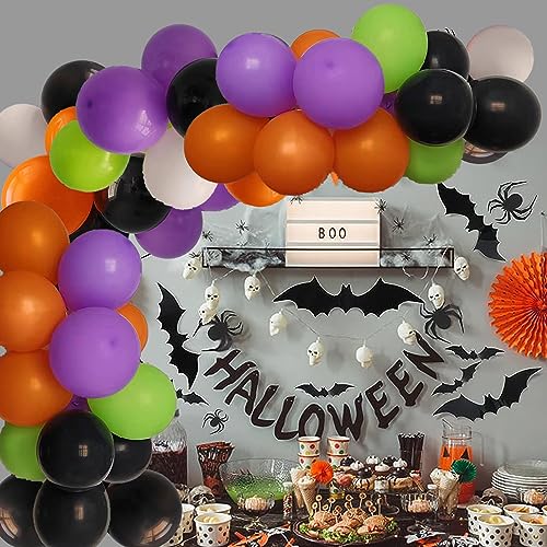 Image of 100pcs Halloween Balloons w /Ribbon 12 Inch for Halloween Party Decorations | Black Orange White Purple Green Balloons for Halloween Party Decorations