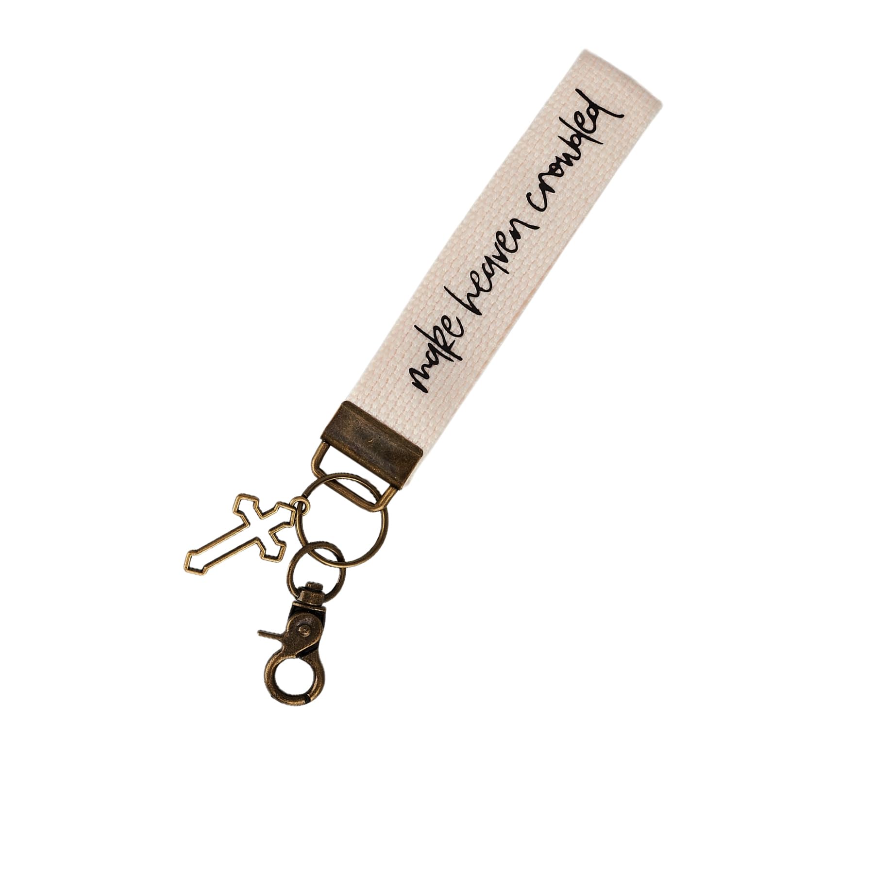 SANDOO Make Heaven Crowded Christian Keychain - Jesus Protection Cross Keychain with Cute Cotton Wristlet