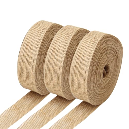 Auriselle 3 Rollos 40mm x 10 Yardas Cinta de Yute Arpillera Arpillera, Sisal Cintas Anchas Vintage Sisal Cuerdas Tejiendo de Regalo Lazo Cinta Decorativa DIY Árbol Navidad Decoración de Boda
