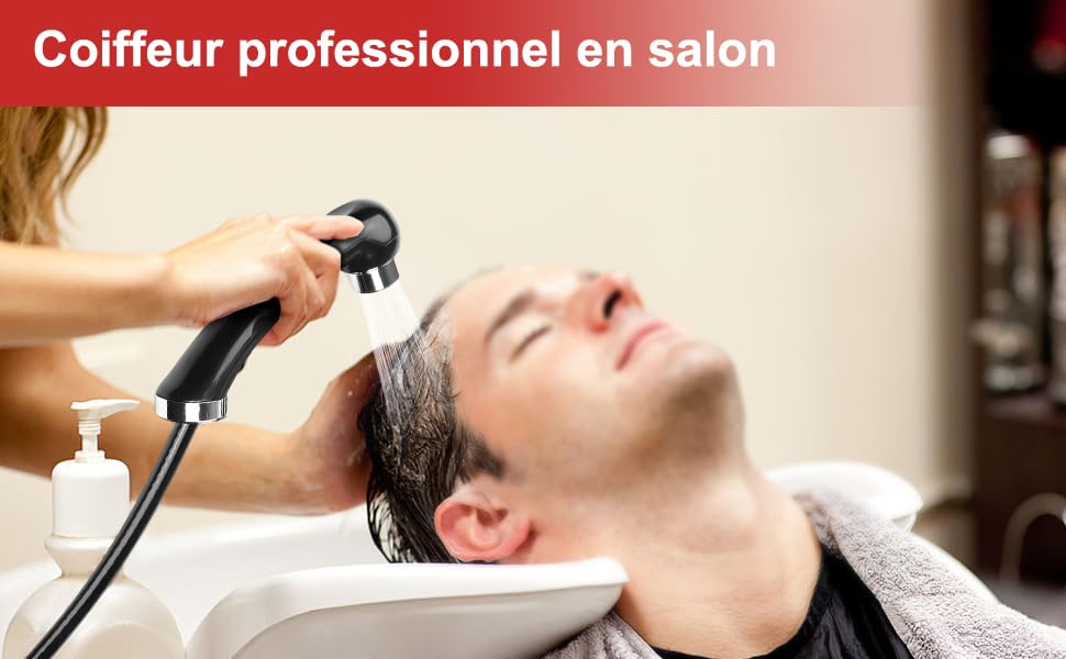 Mitigeur de douche avec douchette extractible 120 cm pour bac à shampooing de salon