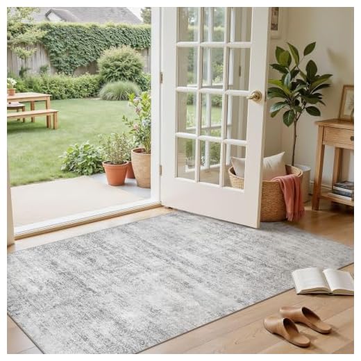 ELLIUNE 3x5 Area Rugs Living Room: Washable Non Slip Soft Abstract Gray Rugs for Bedroom Dining Deor, Low Pile Stain Resistant Indoor Carpet for Farmhouse Nursery Office Kid & Pet Friendly