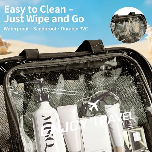 Waterproof Beach Bag with Shoe Compartment – Large Capacity Clear PVC Tote Bag, Portable Unisex Travel Makeup Organizer for Swimming, Gym, and Vacation (BLACK)2