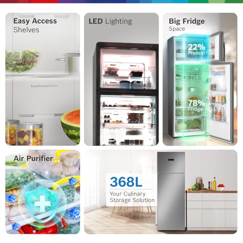 Image of Bosch 368L, 3-Star, Inverter Frost free Double Door Refrigerator (2025 Model, CTC39K03NI, 6-in-1 Convertible, 18 Hours Cooling Retention, Digital Display, Super Freeze, 80min Convert, Smoky Steel)