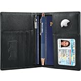 STAR VISTA Phoenix Leather Passport Holder, Calfskin Travel Wallet - RFID Blocking, ID Window, Zipper Pocket, Pen & Notebook Included, AirTag Holder, Black