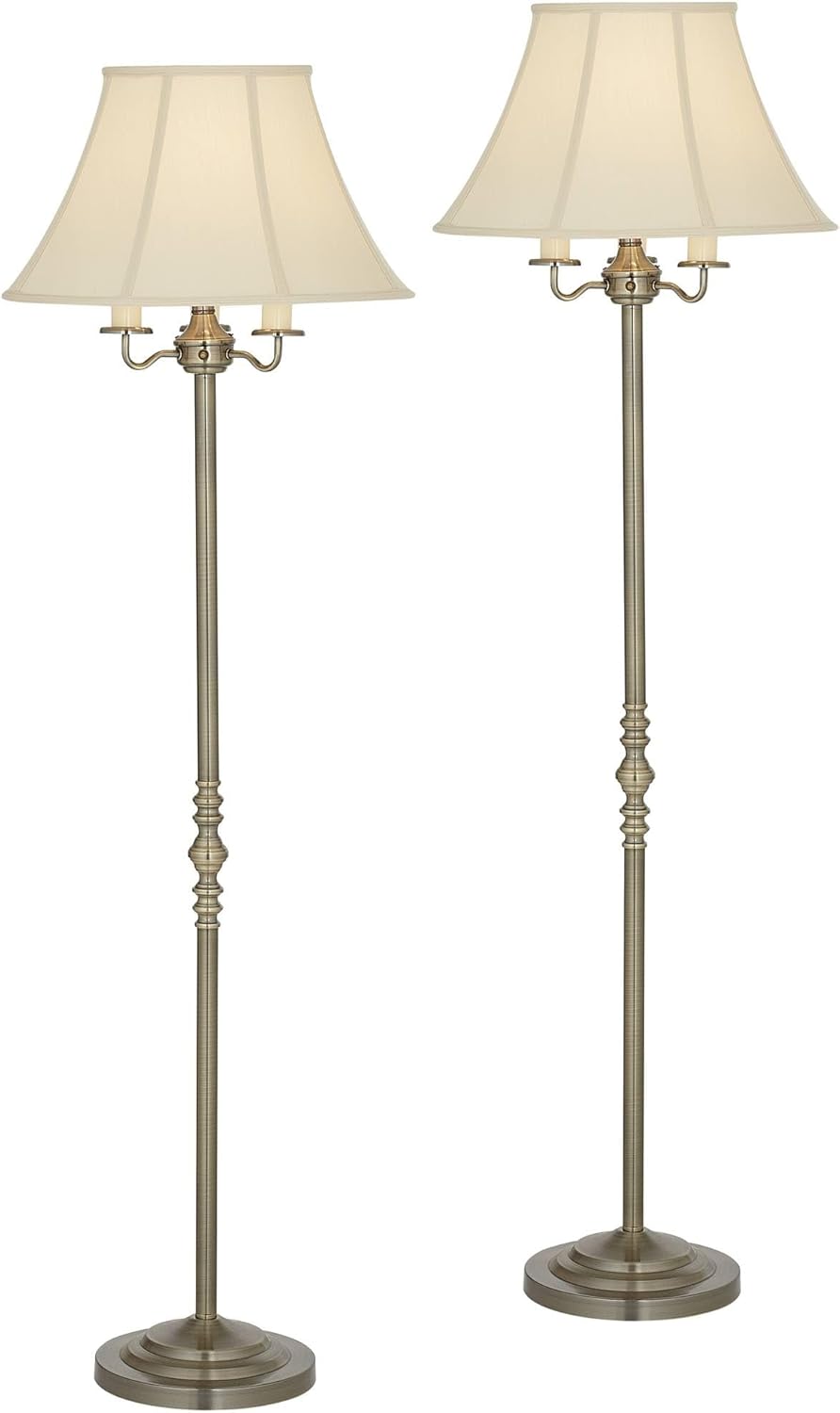 Regency Hill Montebello Traditional 59" Tall Standing Floor Lamps Set of 2 Lights Candelabra 4-Light Gold Metal Antique Brass Finish Living Room Bedroom House Reading Office Home Decor Entryway