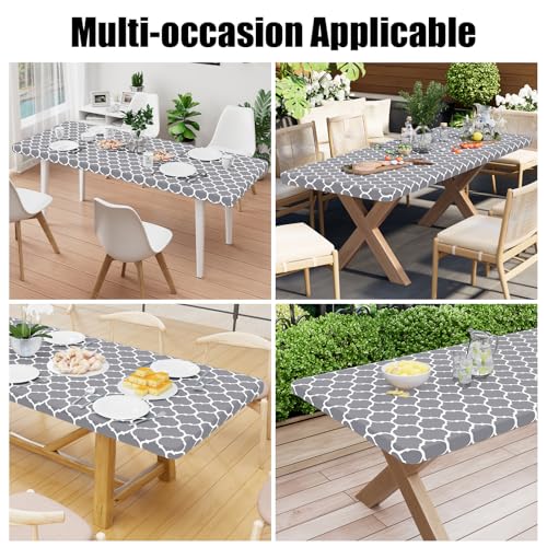 Smiry Rectangle Picnic Table Cover, Waterproof Elastic Fitted Camping Tablecloths for 6 Foot Tables, Wipeable Flannel Backed Vinyl Tablecloth Protector for Indoor, Outdoor (Grey, 30x72 Inches) - Image 7