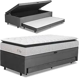 Cama Bibox Baú com Colchão City Solteiro e Cama Auxiliar Conjugada 88x188x69cm Bela