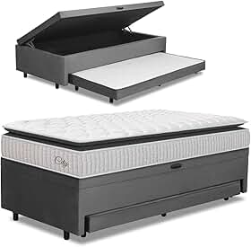 Cama Bibox Baú com Colchão City Solteiro e Cama Auxiliar Conjugada 88x188x69cm Bela