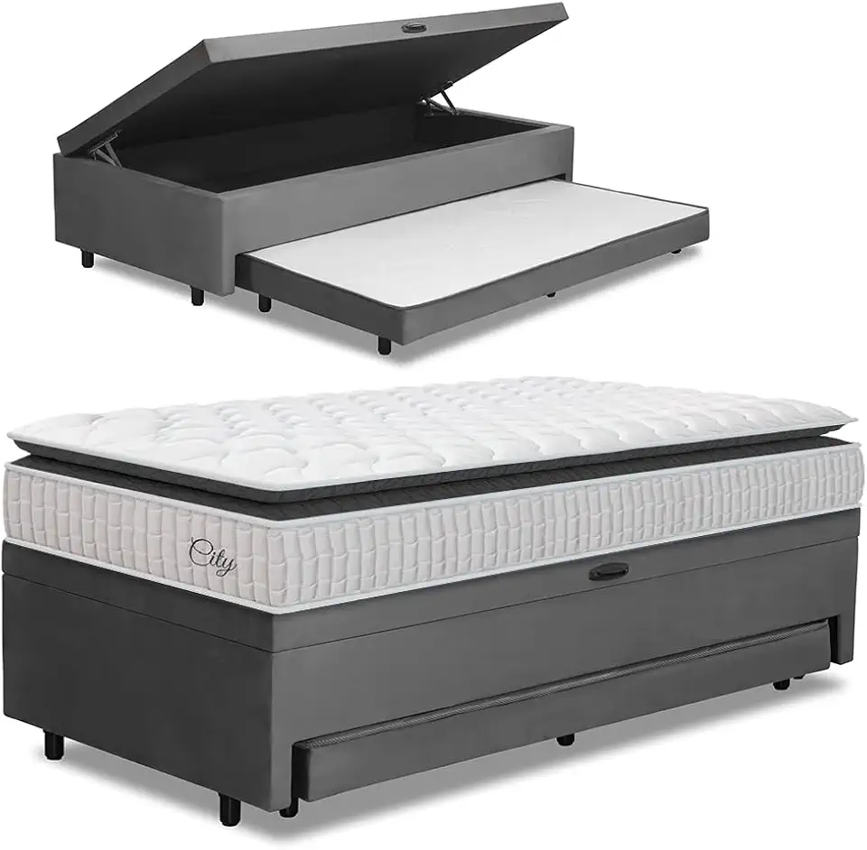Cama Bibox Baú com Colchão City Solteiro e Cama Auxiliar Conjugada 88x188x69cm Bela