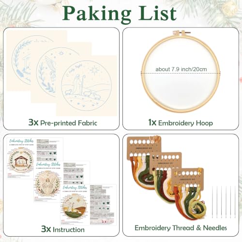 Image of Louise Maelys 3 Set Christmas Embroidery Kit for Beginners, Faith DIY Craft